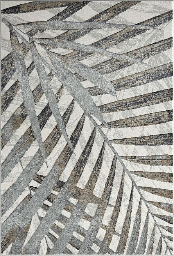 Abani 5'3" x 7'6" (5x8) Grey & Brown Modern Floral Living Room Rug - Non-Shed Tropical Palm Leaves Pattern Area Rug Rugs