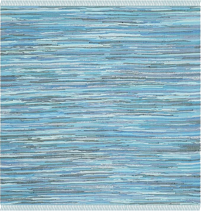 SAFAVIEH Rag Rug, Collection Area Rug - 3' Square, Blue & Multi, Handmade Boho Stripe Cotton, Ideal for High Traffic Areas in Living Room, Bedroom (RAR121B)