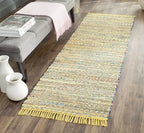 SAFAVIEH Rag Rug Collection Runner Rug - 2'3" x 10', Yellow & Multi, Handmade Boho Stripe Cotton, Ideal for High Traffic Areas in Living Room, Bedroom (RAR121H)