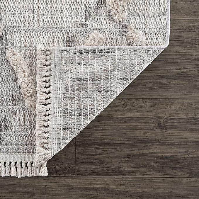 Hauteloom Bogtong Farmhouse Living Room Bedroom Moroccan Trellis Area Rug - Soft Shaggy High Low Carpet - High Pile - Bohemian, Boho - Gray, Beige, Cream - 5'3" x 7'