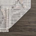 Hauteloom Bogtong Farmhouse Living Room Bedroom Moroccan Trellis Area Rug - Soft Shaggy High Low Carpet - High Pile - Bohemian, Boho - Gray, Beige, Cream - 5'3" x 7'