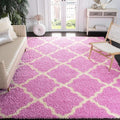 SAFAVIEH Dallas Shag Collection Area Rug - 8'6" x 12', Pink & Ivory, Trellis Design, Non-Shedding & Easy Care, 1.5-inch Thick Ideal for High Traffic Areas in Living Room, Bedroom (SGD257I)