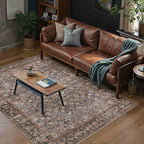 Hugear 5x7 Machine Washable Rugs Tradition Brown Hallway Area Rug Indoor Accent Rug Floral Low Pile Carpet Soft Throw Aesthetic Rug Bedroom Living Room Office Dining Room Kitchen Laundry Room Non Slip