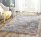 SAFAVIEH Rag Rug Collection Area Rug - 4' Square, Rust & Multi, Handmade Boho Stripe Cotton, Ideal for High Traffic Areas in Living Room, Bedroom (RAR121E)