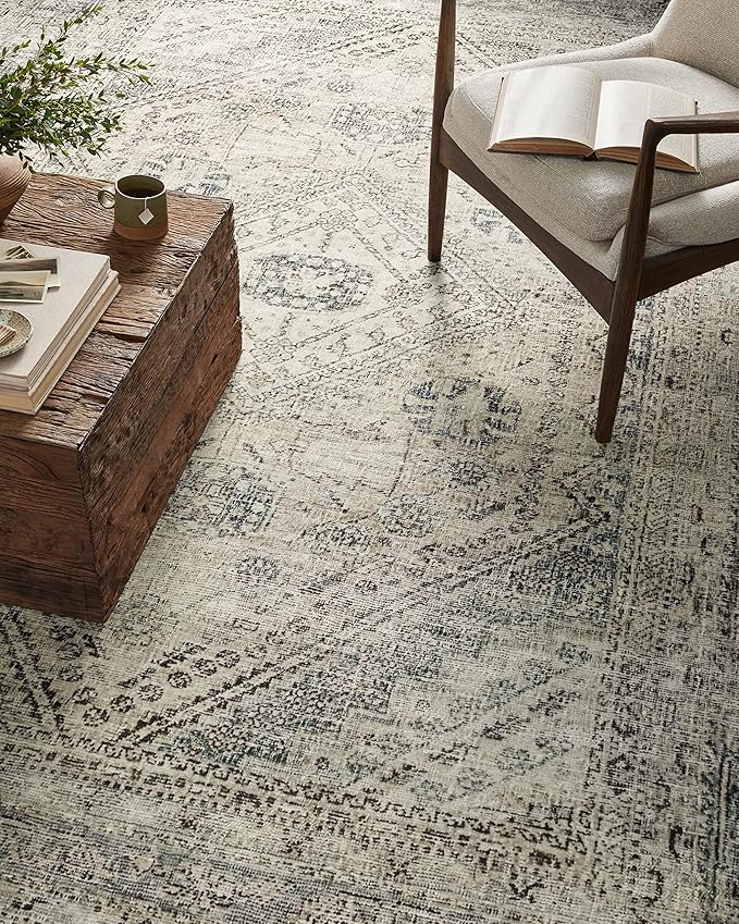 Loloi Magnolia Home by Joanna Gaines Sinclair Collection SIN-04 Natural/Sage 5'-0" x 7'-0", .25" Pile Height, Machine Washable, Area Rug