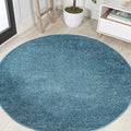 Eyely UES100H-4R Supersoft Haze Solid Low-Pile Indoor Area Rug, Coastal, Bohemian, Minimalist, Classic, Casual for Bedroom,Kitchen,Living Room,Non Shedding,Easy-Washing, Blue, 4' Round