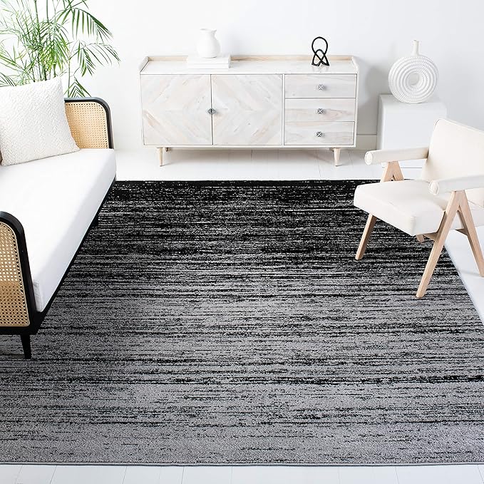 SAFAVIEH Adirondack Collection Area Rug - 12' Square, Silver & Black, Modern Ombre Design, Non Shedding & Easy to Clean, Ideal for Living Room, Bedroom, Office, Dining Space (ADR113A)