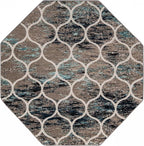Rugs.com Lattice Frieze Collection Rug – 7 Ft Octagon Blue Multi Medium-Pile Rug Perfect for Living Rooms, Kitchens, Entryways