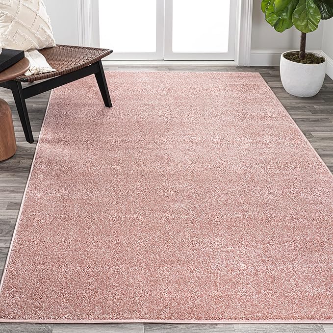 Eyely UES100P-5 Supersoft Haze Solid Low-Pile Indoor Area Rug Casual;Contemporary;Solid;Traditional, Bedroom, Kitchen, Living Room, Easy-Cleaning, Non-Shedding, 5 X 8, Pink
