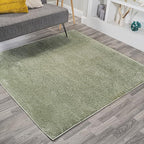 JONATHAN Y Haze Solid Low-Pile Green 7x7 Square Indoor Area Rug, Coastal,Bohemian,Minimalist,Classic, Easy-Cleaning for Living Room,Bedroom,Kitchen,Pet Friendly,Non-Shedding (SEU100O-7SQ)