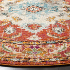 SAFAVIEH Monaco Collection Area Rug - 6'7" Round, Orange & Light Blue, Boho Chic Medallion Distressed Design, Non-Shedding & Easy Care, Ideal for High Traffic Areas in Living Room, Bedroom (MNC243H)