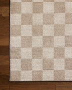 Loloi Chris Loves Julia Calvin Collection CLV-01 Pebble/Ivory 7'-10" x 10' Area Rug Checkered Neutral Soft Living Room Bedroom Carpet