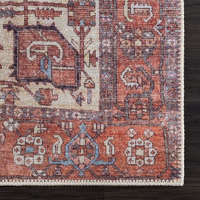 Bloom Rugs Washable Non-Slip 2' x 3' Rug - Red/Orange/Beige Traditional Oriental Area Rug for Living Room, Bedroom, Dining Room, and Kitchen - Exact Size: 2' x 3'