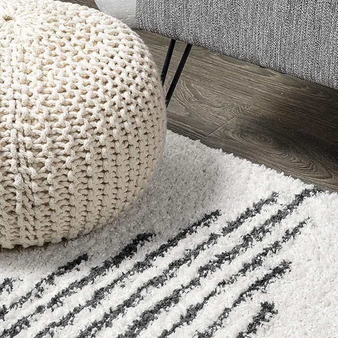 JONATHAN Y Elm Diamond Stripe Shag White/Gray Runner Rug, 2x8, Geometric, Bohemian, Contemporary, Easy-Cleaning for Living Room, Bedroom, Kitchen, Pet Friendly, Non-Shedding (MOH408A-28)