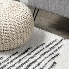 JONATHAN Y Elm Diamond Stripe Shag White/Gray Runner Rug, 2x10, Geometric, Bohemian, Contemporary, Easy-Cleaning for Living Room, Bedroom, Kitchen, Pet Friendly, Non-Shedding (MOH408A-210)