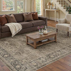 8x10 Brown Washable Area Rug for Living Room Bedroom Neutral Vintage Soft Non Slip Rug Low Pile Distressed Carpet for Dining Room Nursery Office Indoor