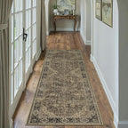 HUGEAR 2x6 Runner Rug Hallway Machine Washable Retro Brown Vintage Floral Low Pile Carpet Distressed Long Throw Rug Bedroom Office Bathroom Kitchen Laundry Non Slip Soft Lightweight