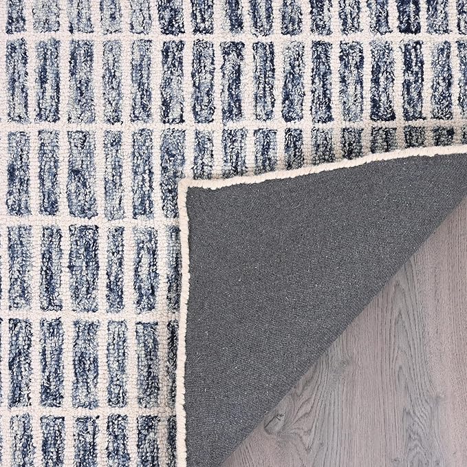 Hand-Tufted 100% Wool Area Rug – Unique Modern Geometric Grid Pattern, Soft Plush Textured Carpet for Living Room, Bedroom, Dining Room & Entryway (Denim Blue, 5' x 8')
