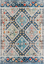 SAFAVIEH Madison Collection Area Rug - 10' x 14', Navy & Beige, Boho Diamond Distressed Design, Non-Shedding & Easy Care, Ideal for High Traffic Areas in Living Room, Bedroom (MAD418M)