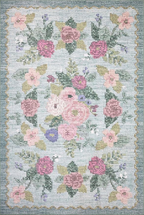 Loloi Rifle Paper Co. Rosa Collection RSA-02 Sky 2'-6" x 7'-6" Runner Rug