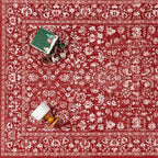 Christmas Area Rug 6x9 Red Washable Living Room Carpet Vintage Floral Holiday Decor Indoor Bedroom Accent Rug Decorative Non Slip Low Pile Xmas Carpet for Dining Room Office Playroom