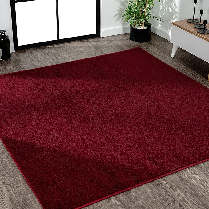 JONATHAN Y Haze Solid Low-Pile Dark Red 9x9 Square Indoor Area Rug, Coastal,Bohemian,Minimalist,Classic, Easy-Cleaning for Living Room,Bedroom,Kitchen,Pet Friendly,Non-Shedding (SEU100Q-9SQ)