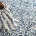 Dash & Albert Temple Ink Hand Micro Hooked Wool Rug, 2.5 X 8 Feet, Blue Geometric Pattern