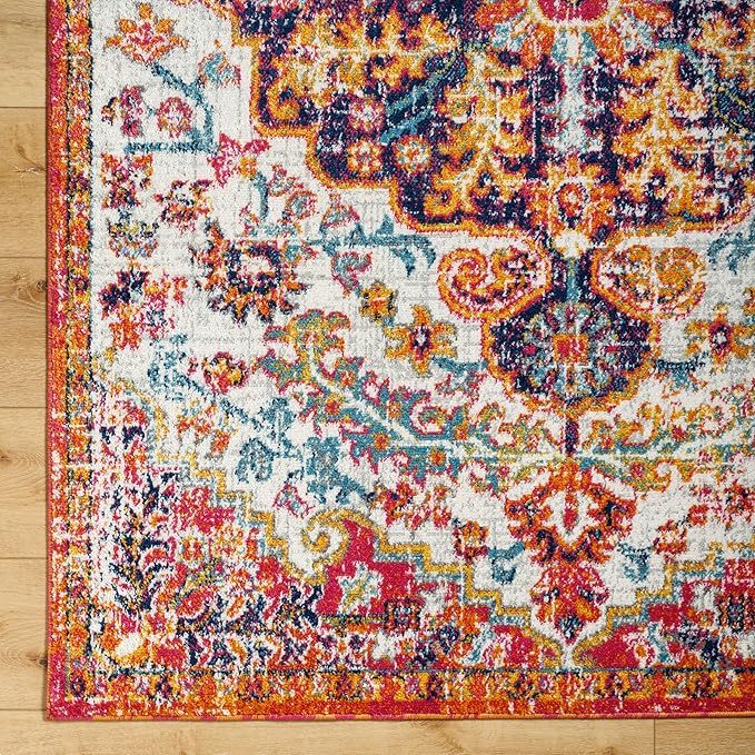 Livabliss Area Rugs - 9x12 Odelia Vintage Boho Beige Mustard Gray Area Rug for Living Room Bedroom - Floral Medallion Stain Resistant Carpet for Kitchen, Nursery, Office (9' x 12'6")