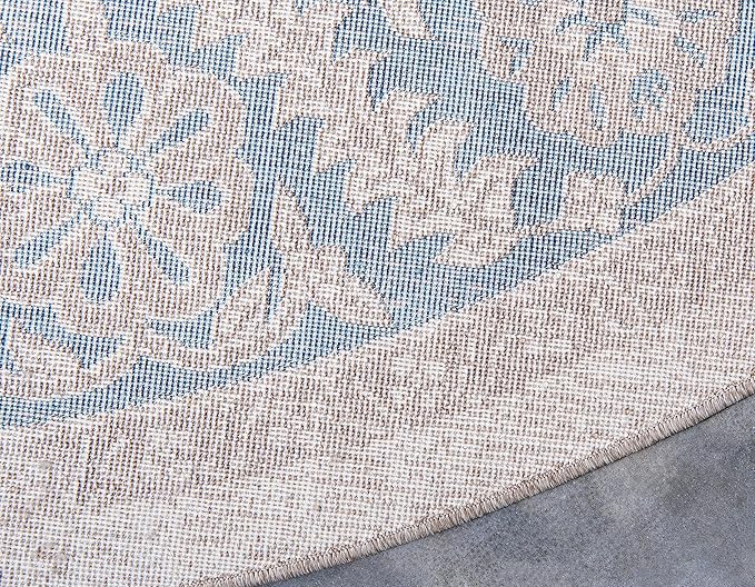 Unique Loom Salzburg Collection Classic Traditional Design Oriental Inspired Border Area Rug (4' 0 x 4' 0 Round, Beige/Blue)