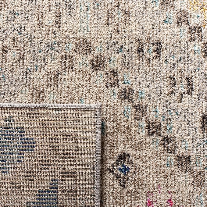 SAFAVIEH Madison Collection Area Rug - 5' Square, Grey & Yellow, Boho Diamond Distressed Design, Non-Shedding & Easy Care, Ideal for High Traffic Areas in Living Room, Bedroom (MAD418F)