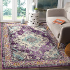 SAFAVIEH Monaco Collection Area Rug - 8' x 10', Violet & Light Blue, Boho Chic Medallion Distressed Design, Non-Shedding & Easy Care, Ideal for High Traffic Areas in Living Room, Bedroom (MNC243L)