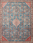 Loloi Layla Collection LAY-10 Marine/Clay 9'-0" x 12'-0" .13" Thick Area Rug, Soft, Durable, Vintage Inspired, Distressed, Low Pile, Non-Shedding, Easy Clean, Printed, Living Room Rug