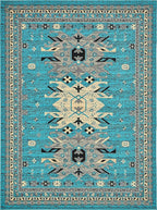 Unique Loom Taftan Collection Border Geometric Tribal Inspired Design Area Rug (9' 10 x 13' 0 Rectangular, Turquoise/ Gray)