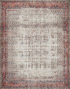 Loloi Layla Collection LAY-12 Ivory/Brick 7'-6" x 9'-6" .13" Thick Area Rug, Soft, Durable, Vintage Inspired, Distressed, Low Pile, Non-Shedding, Easy Clean, Printed, Living Room Rug