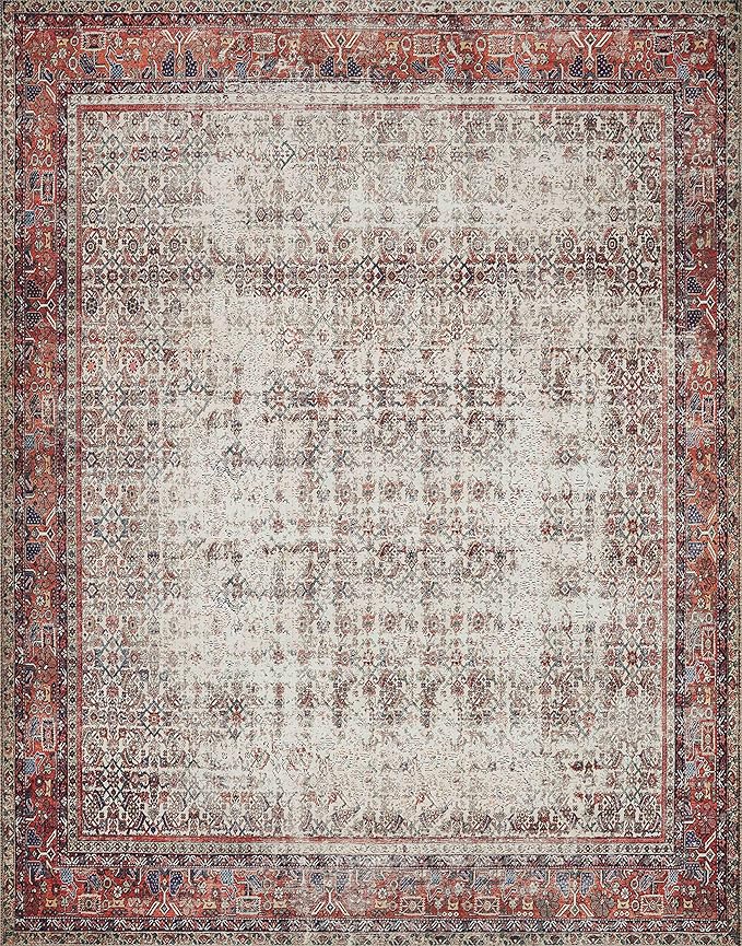 Loloi Layla Collection LAY-12 Ivory/Brick 2'-6" x 12'-0" .13" Thick Runner Rug, Soft, Durable, Vintage Inspired, Distressed, Low Pile, Non-Shedding, Easy Clean, Printed, Living Room Rug