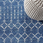 JONATHAN Y Boho Vintage Diamond Blue/White Round Area Rug 5 ft, Moroccan Hype for Living Room, Bedroom, Kitchen, Office, Easy-Cleaning, High Traffic, Pet-Friendly, Non-Shedding (MOH101A-5R)