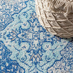 JONATHAN Y Boho Vintage Cream/Blue Runner Rug, 2x10, Bohemian Flair Medallion, Floral Easy-Cleaning High Traffic for Living Room, Bedroom, Kitchen, Pet-Friendly, Non Shedding (BMF106A-210)