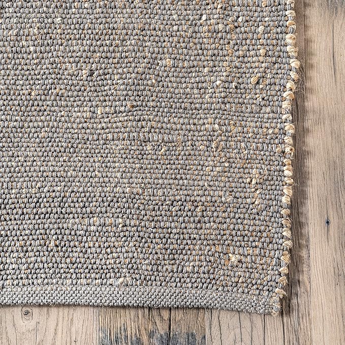 Nuloom Elfriede Handmade, Grey/Ivory, 2'6" x 6', Jute & Cotton, Textured and Earthy, High Traffic, Stain Resistant, Easy Clean, Durable Area Rug for Bedroom, Living Room, Dining, Entryway
