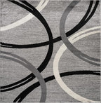 Rugshop Wavy Circles Design Square Rug, Non-Shedding Carpet for Living Room, Bedroom, or Dining Room, Gray, 6'6" x 6'6"