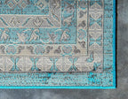 Unique Loom Taftan Collection Border Geometric Tribal Inspired Design Area Rug (9' 10 x 13' 0 Rectangular, Turquoise/ Gray)