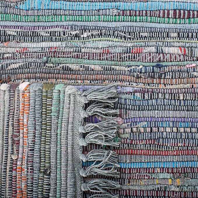 SAFAVIEH Rag Rug Collection Area Rug - 5' x 8', Aqua & Multi, Handmade Boho Stripe Cotton, Ideal for High Traffic Areas in Living Room, Bedroom (RAR121K)