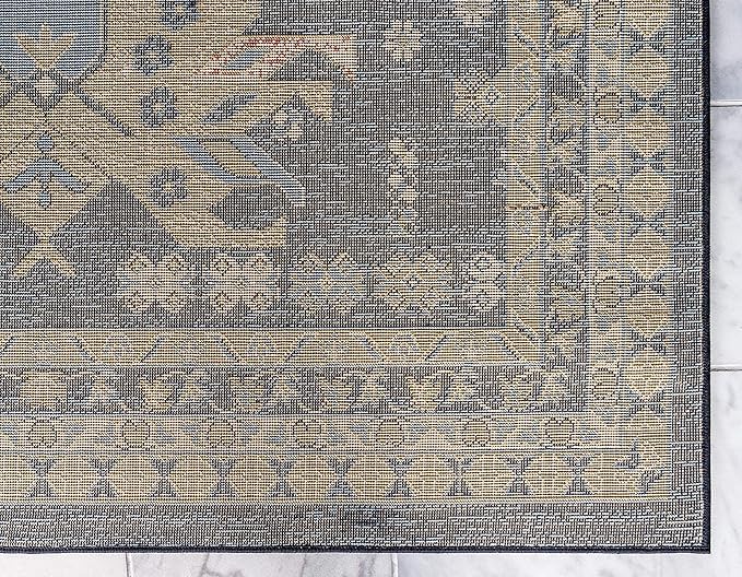 Unique Loom Taftan Collection Border Geometric Tribal Inspired Design Area Rug (6' 0 x 9' 0 Rectangular, Navy Blue/ Gold)