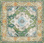 SAFAVIEH Monaco Collection Area Rug - 11' Square, Forest Green & Light Blue, Medallion Distressed Design, Non-Shedding & Easy Care, Ideal for High Traffic Areas in Living Room, Bedroom (MNC243F)