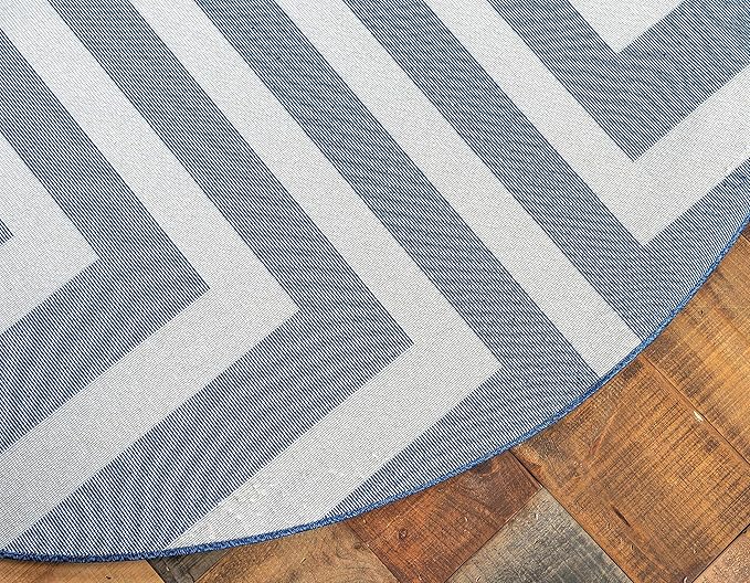 Unique Loom Athens Collection Classic Geometric Modern Border Design Area Rug (6' 0 x 6' 0 Round, Navy Blue/ Beige)