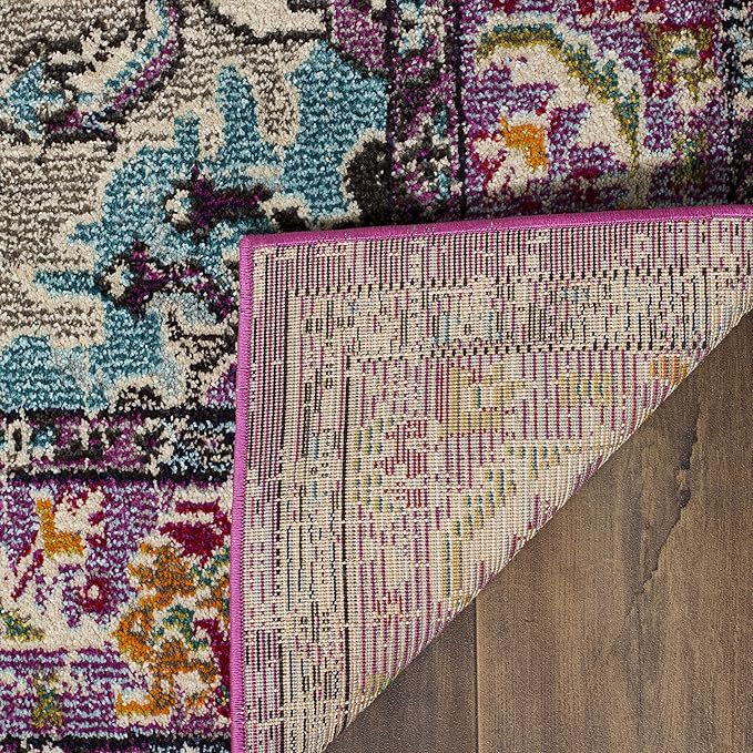 SAFAVIEH Monaco Collection Area Rug - 6'7" Square, Violet & Light Blue, Boho Chic Medallion Distressed Design, Non-Shedding & Easy Care, Ideal for High Traffic Areas in Living Room, Bedroom (MNC243L)
