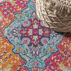 JONATHAN Y Boho Vintage Blue/Multi 4' Round Area Rug, Bohemian Flair Medallion, Floral Easy-Cleaning High Traffic for Living Room, Bedroom, Kitchen, Pet-Friendly, Non Shedding (BMF106A-4R)