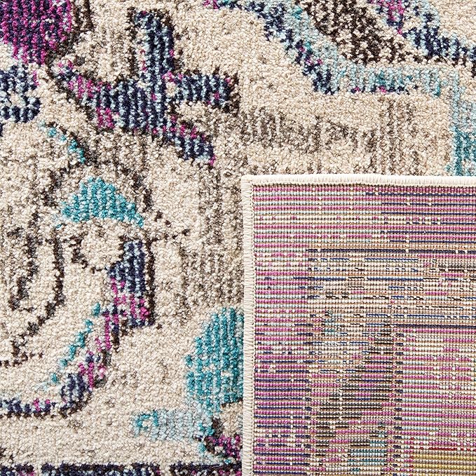 SAFAVIEH Monaco Collection Area Rug - 3' Square, Violet & Light Blue, Boho Chic Medallion Distressed Design, Non-Shedding & Easy Care, Ideal for High Traffic Areas in Living Room, Bedroom (MNC243L)