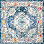 SAFAVIEH Monaco Collection Area Rug - 12' Square, Navy & Light Blue, Boho Chic Medallion Distressed Design, Non-Shedding & Easy Care, Ideal for High Traffic Areas in Living Room, Bedroom (MNC243N)