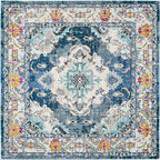 SAFAVIEH Monaco Collection Area Rug - 8'8" Square, Navy & Light Blue, Boho Chic Medallion Distressed Design, Non-Shedding & Easy Care, Ideal for High Traffic Areas in Living Room, Bedroom (MNC243N)