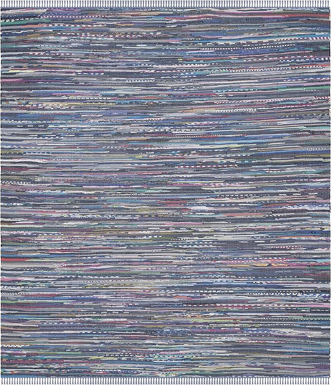 SAFAVIEH Rag Rug Collection Area Rug - 9' x 12', Purple & Multi, Handmade Boho Stripe Cotton, Ideal for High Traffic Areas in Living Room, Bedroom (RAR121D)